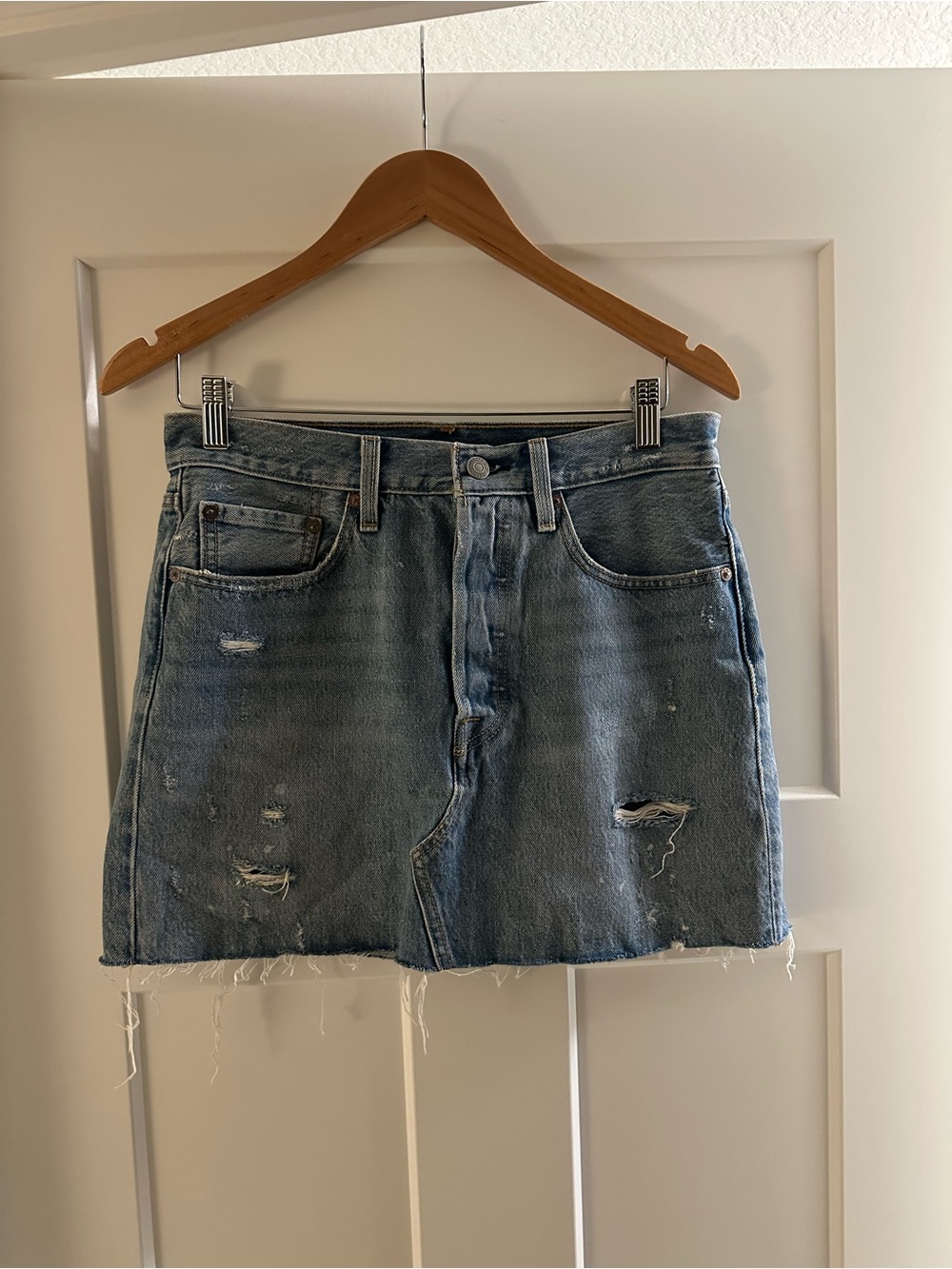 Levi's Light Blue Distressed Denim Mini Skirt